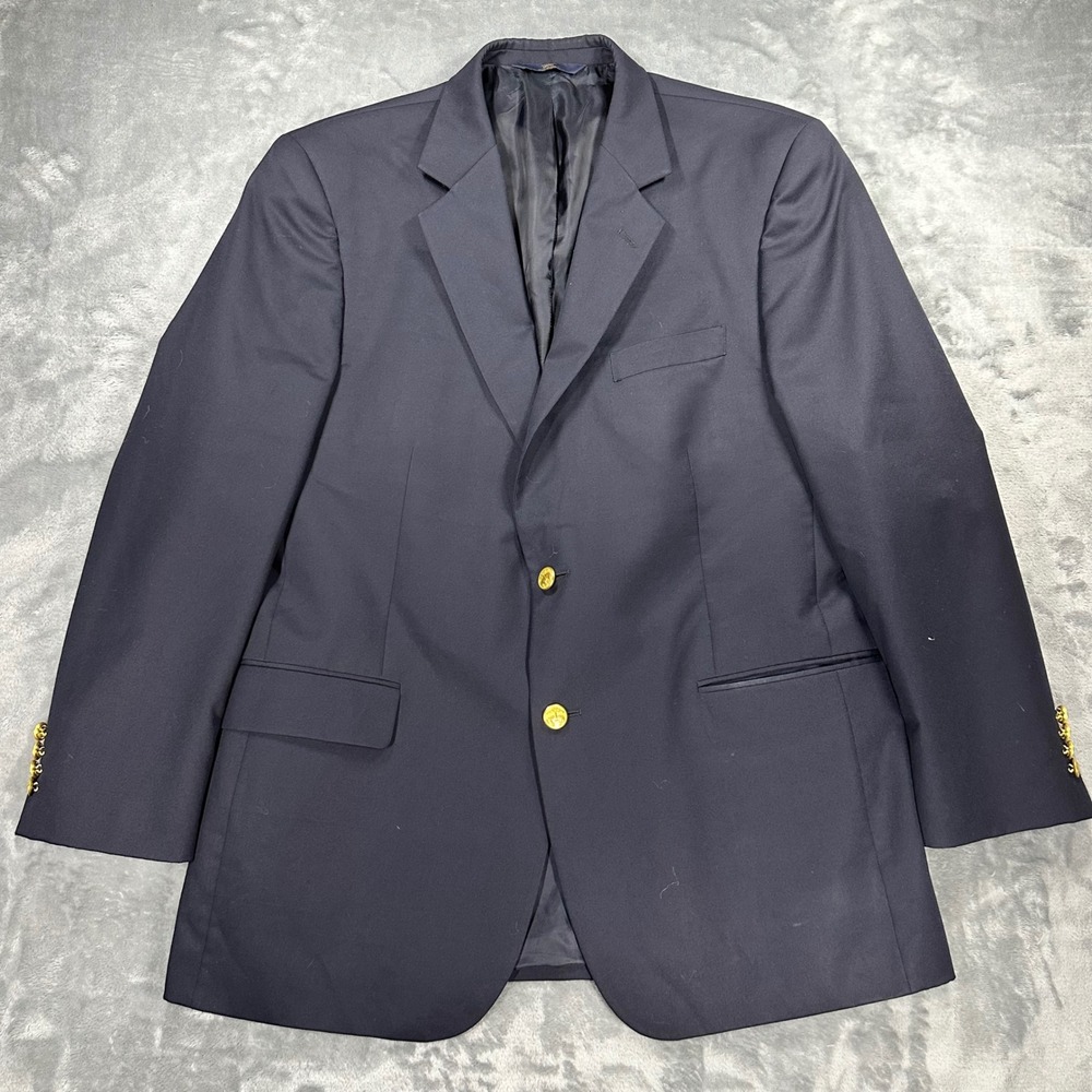Brooks Brothers 346 Mens Navy Blue Wool Blazer Gold Crest Buttons 42R Sport Coat